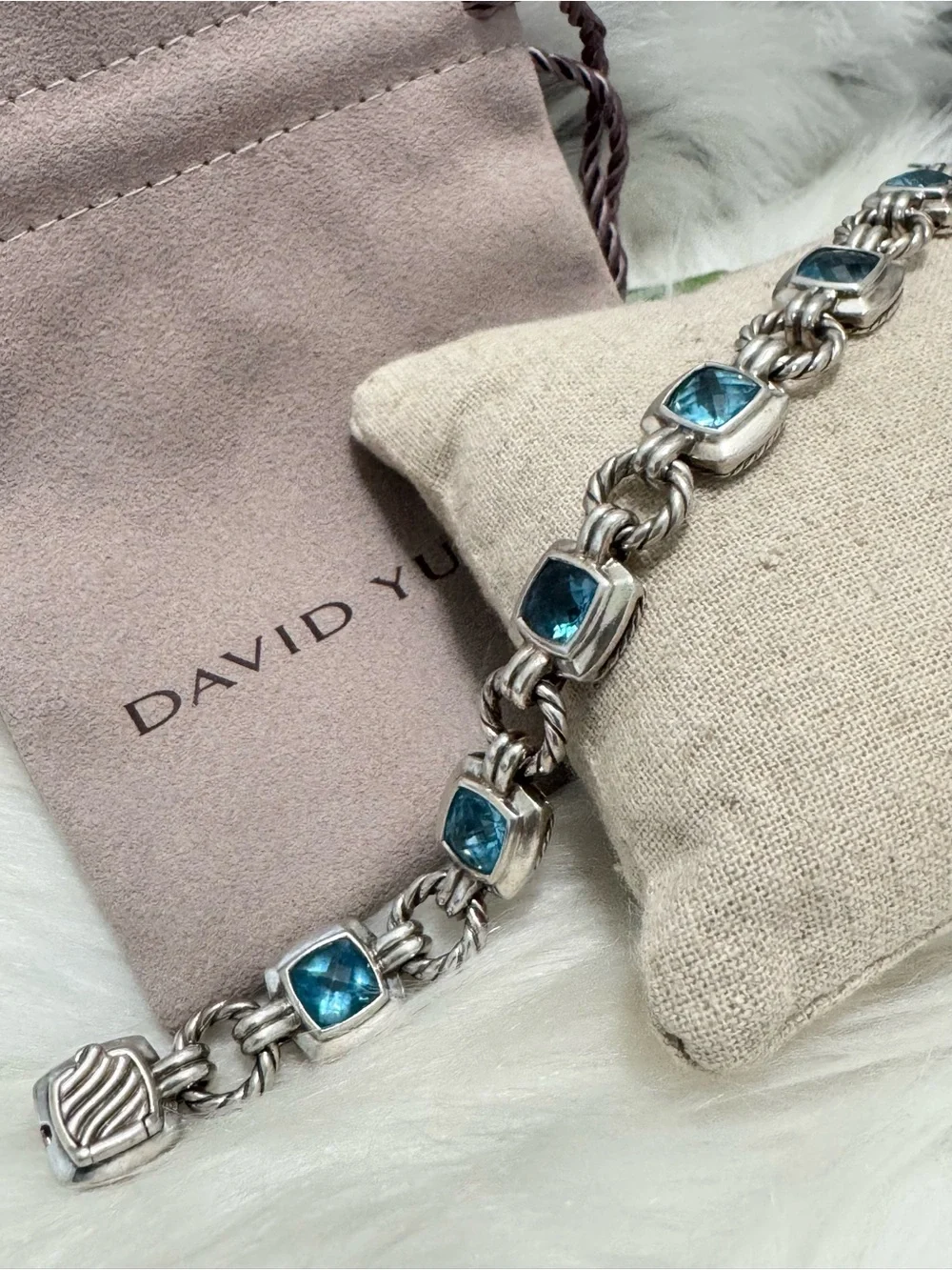 David Yurman .925 Blue Topaz Renaissance Chain Bracelet - Picture 1 of 10